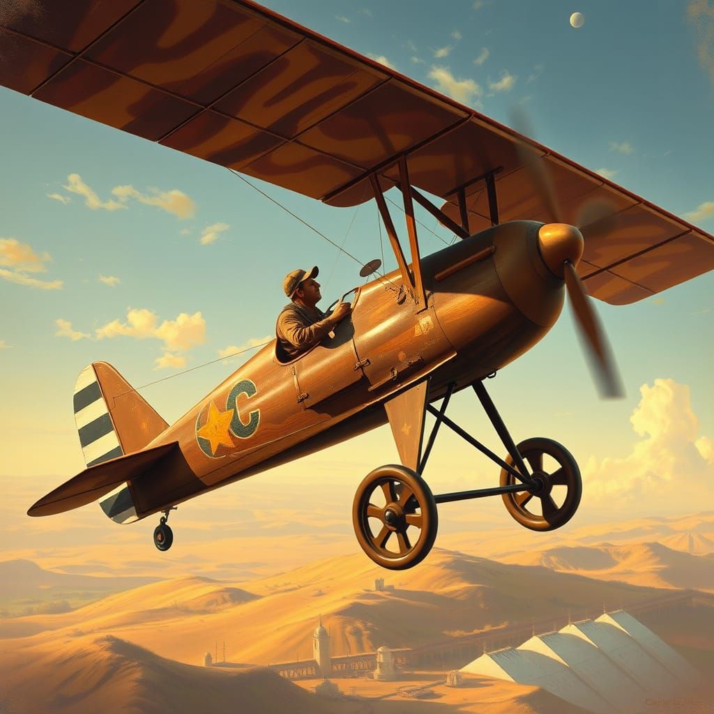 1903 Biplane in Golden Landscape