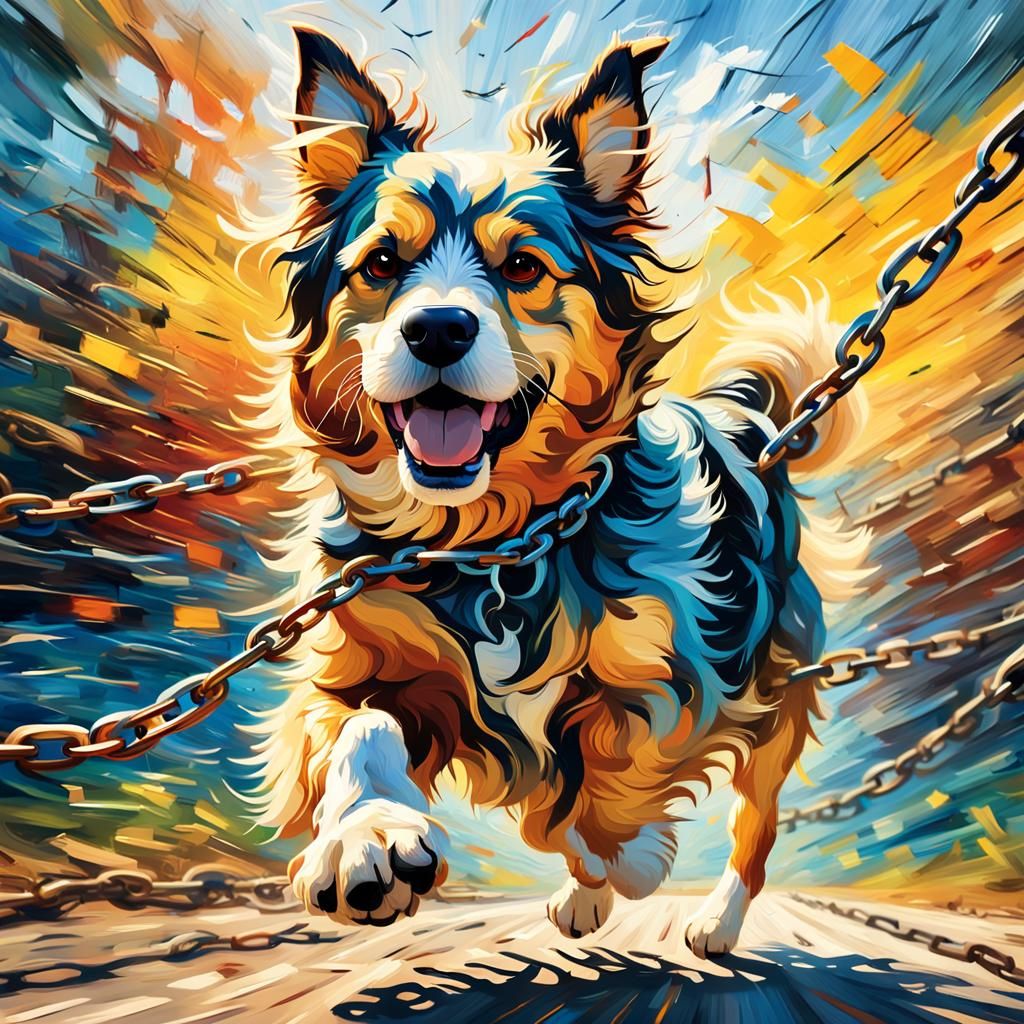 Dog's Freedom: Expressionist Painting with Dynamic Brushstro...