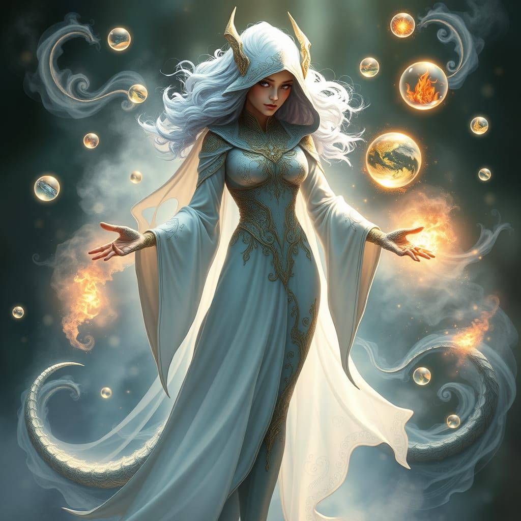 Mystical Dragonkin Shaman Mastering Elemental Forces in a Dr...