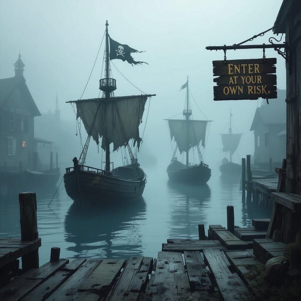 Eerie Harbor Shrouded in Mystical Fog