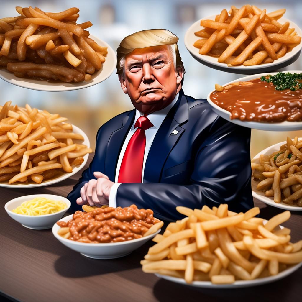 Surreal Blend: Trump, Kim Jong-un, and Poutine