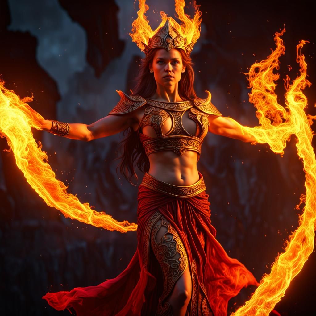 Dynamic Fire Goddess in 8K Resolution