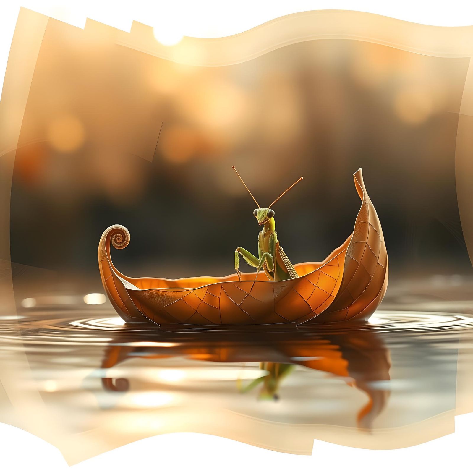 Praying Mantis Sailing Leaf Boat