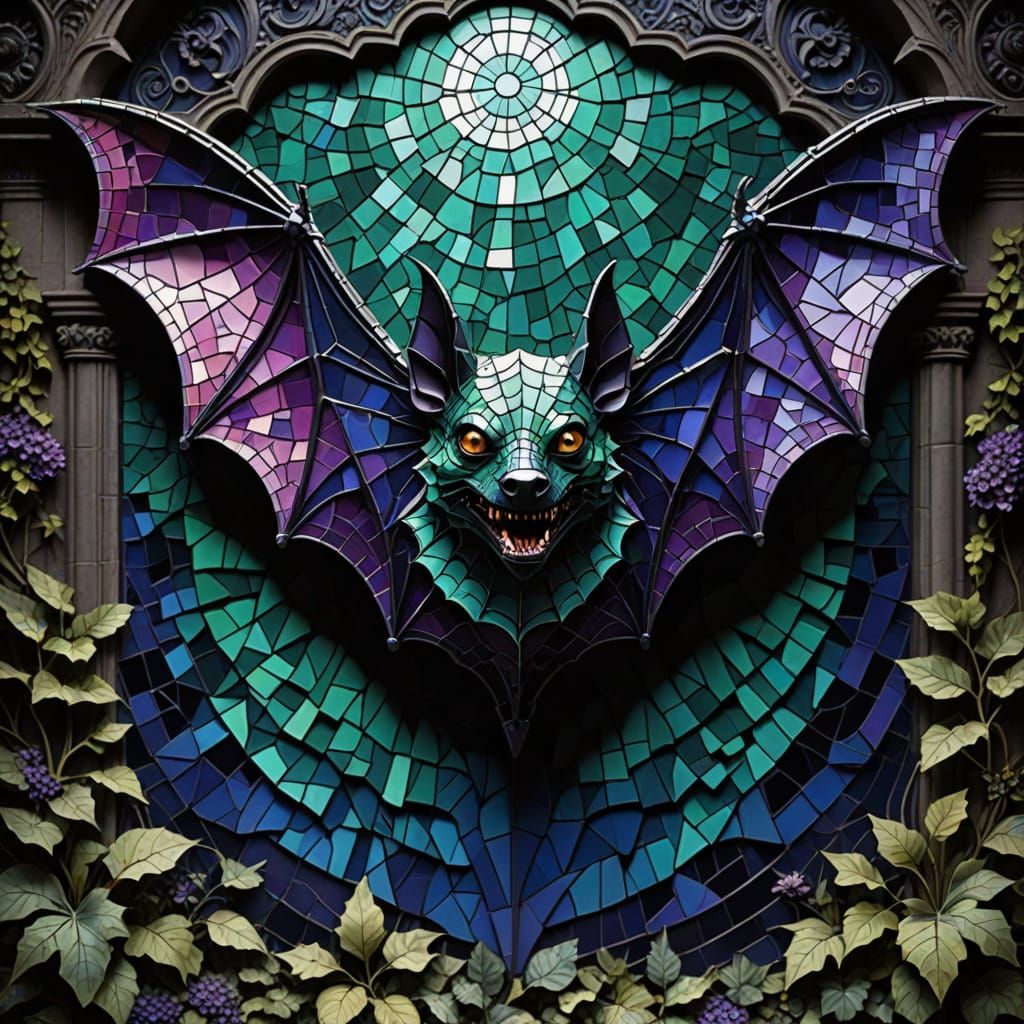 Ethereal Vampire Bat in Iridescent Mosaic