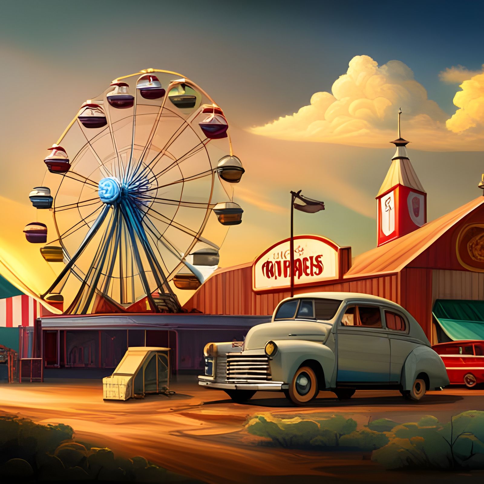 Nostalgic Circus Ferris Wheel in Hyperrealistic Style