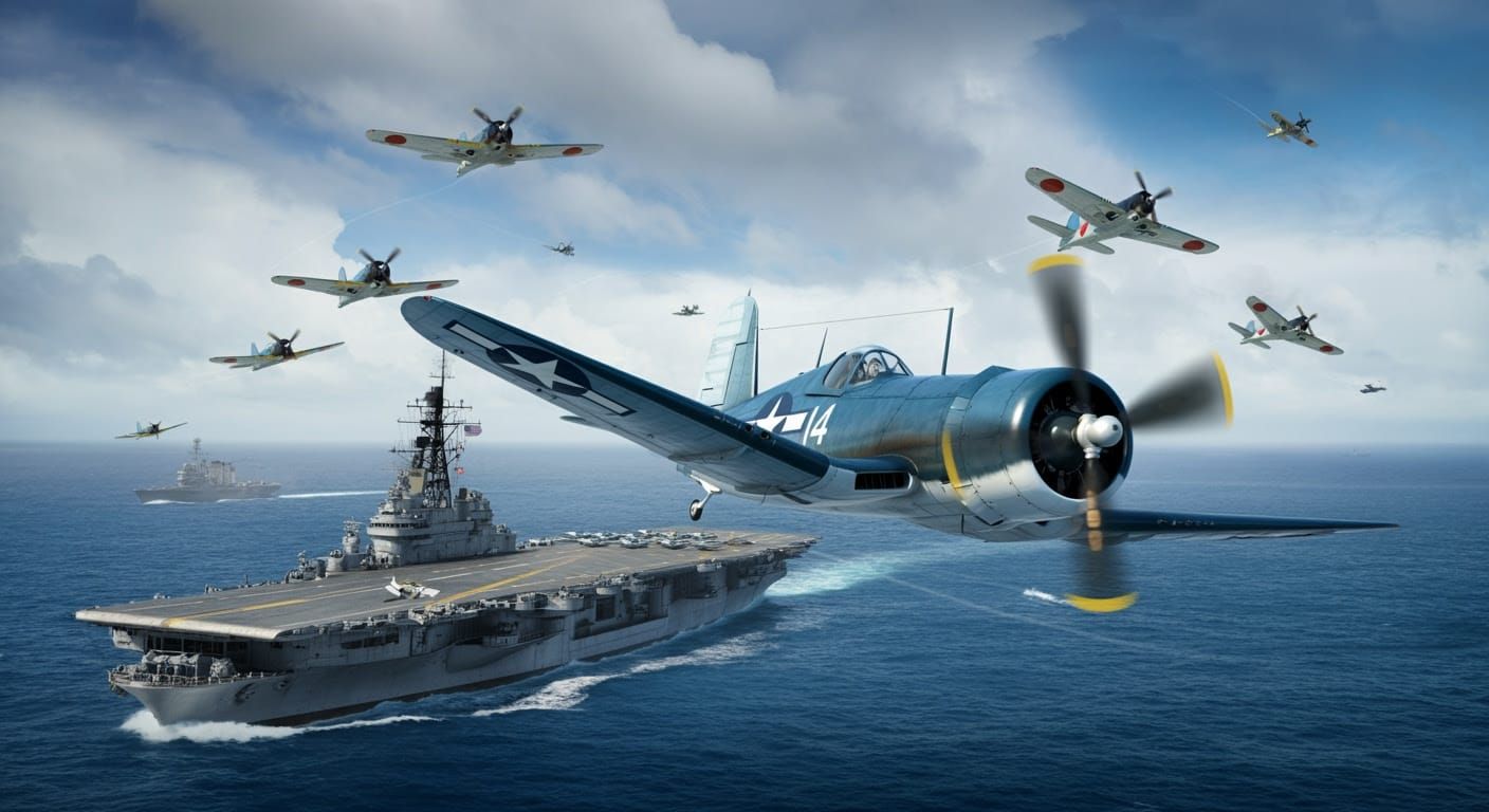 WWII Corsair Dogfight Over the Pacific Ocean