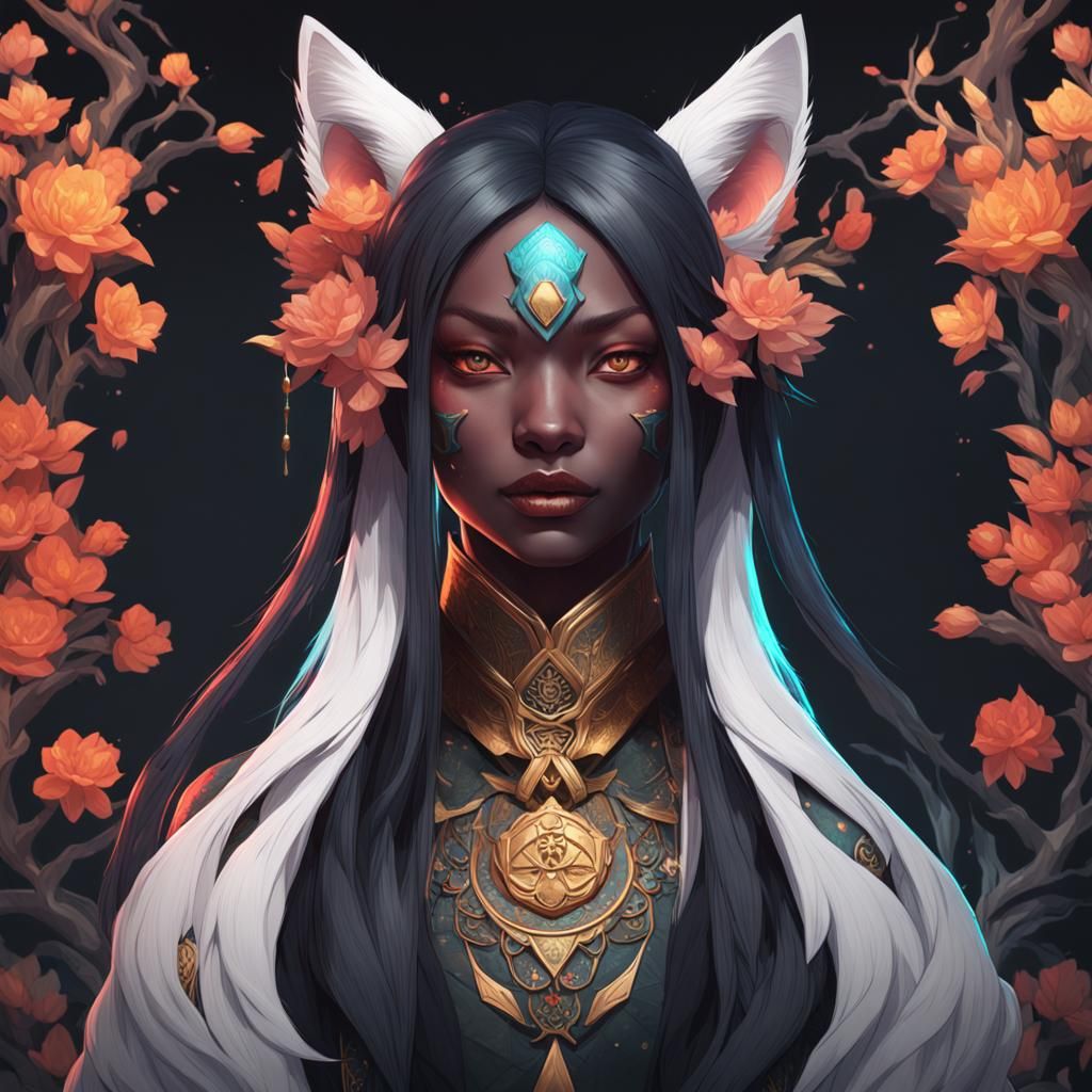 Hyperdetailed Black Kitsune Portrait in Unreal Engine 5