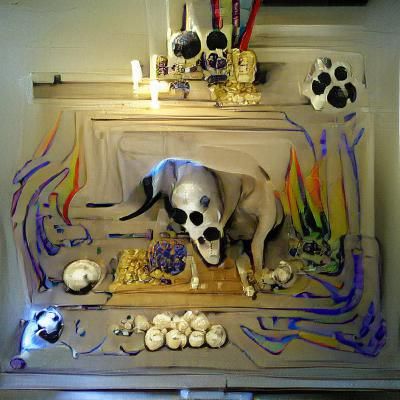 Detailed Canine Skull on Ornate Altar