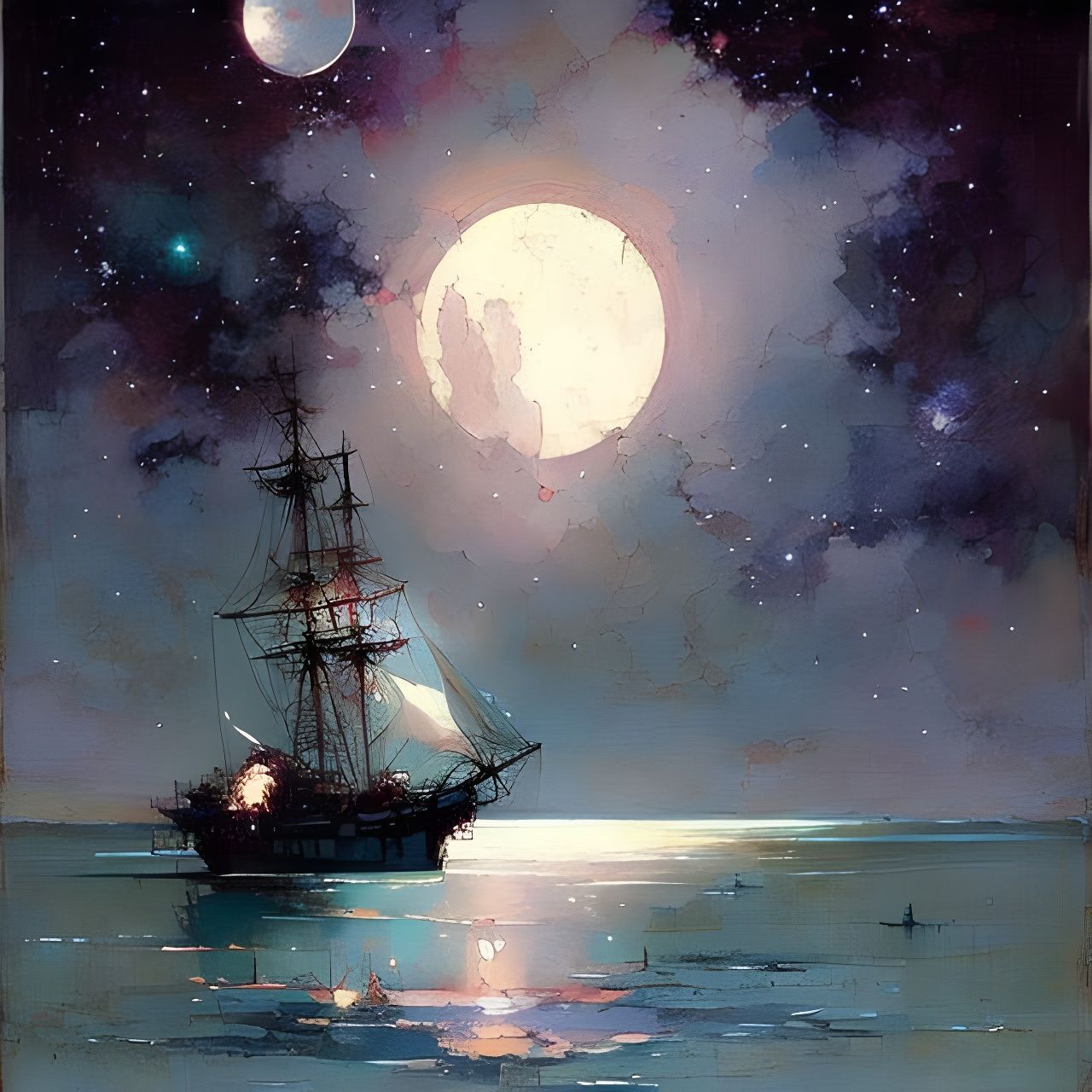 Colorful Starry Sky Over Ocean at Night