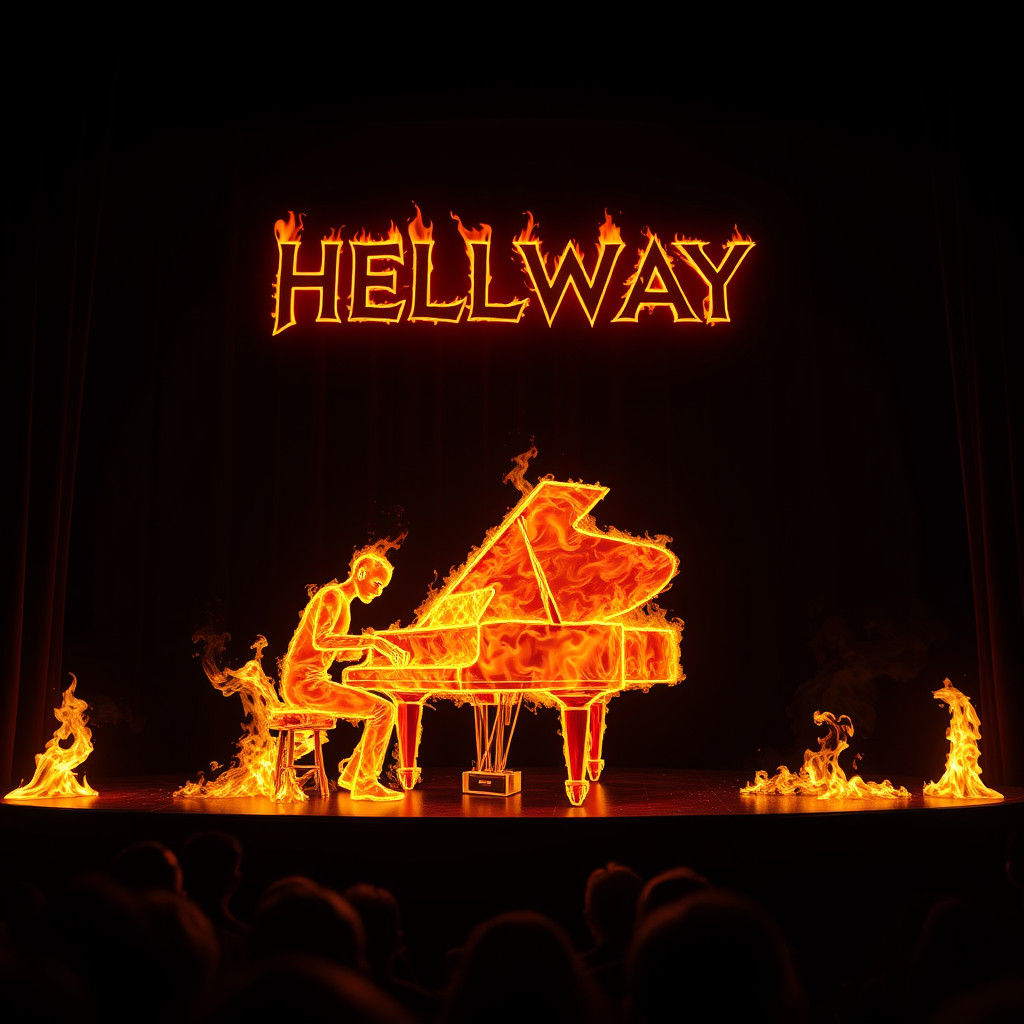 Flaming Pianist Plays Hellway in Hyperrealistic 3D