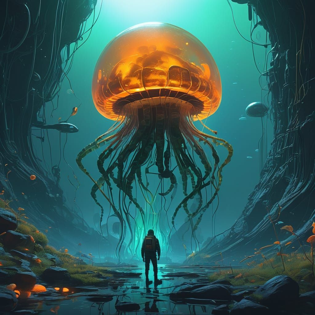 Bioluminescent Cell Mandala in Alex Grey Style