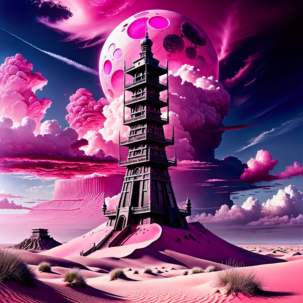 An Ancient Tower in the Pink Desert