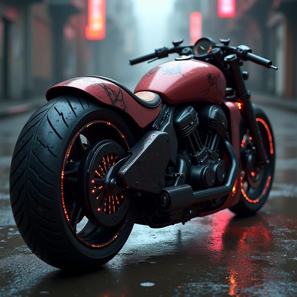 Cyberpunk Motorcycle in Oxblood Matte Chassis, Blade Runner-...