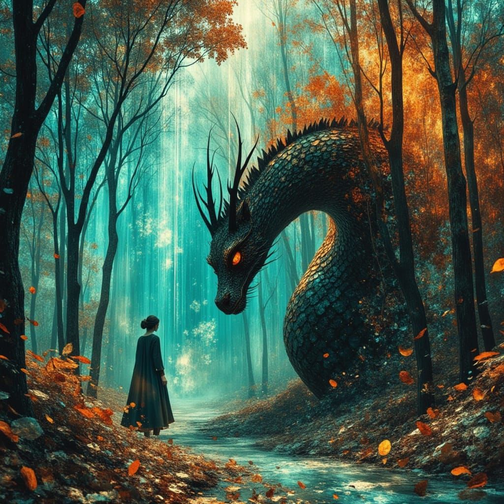 Obsidian Dragon Guardian in Surreal Valley