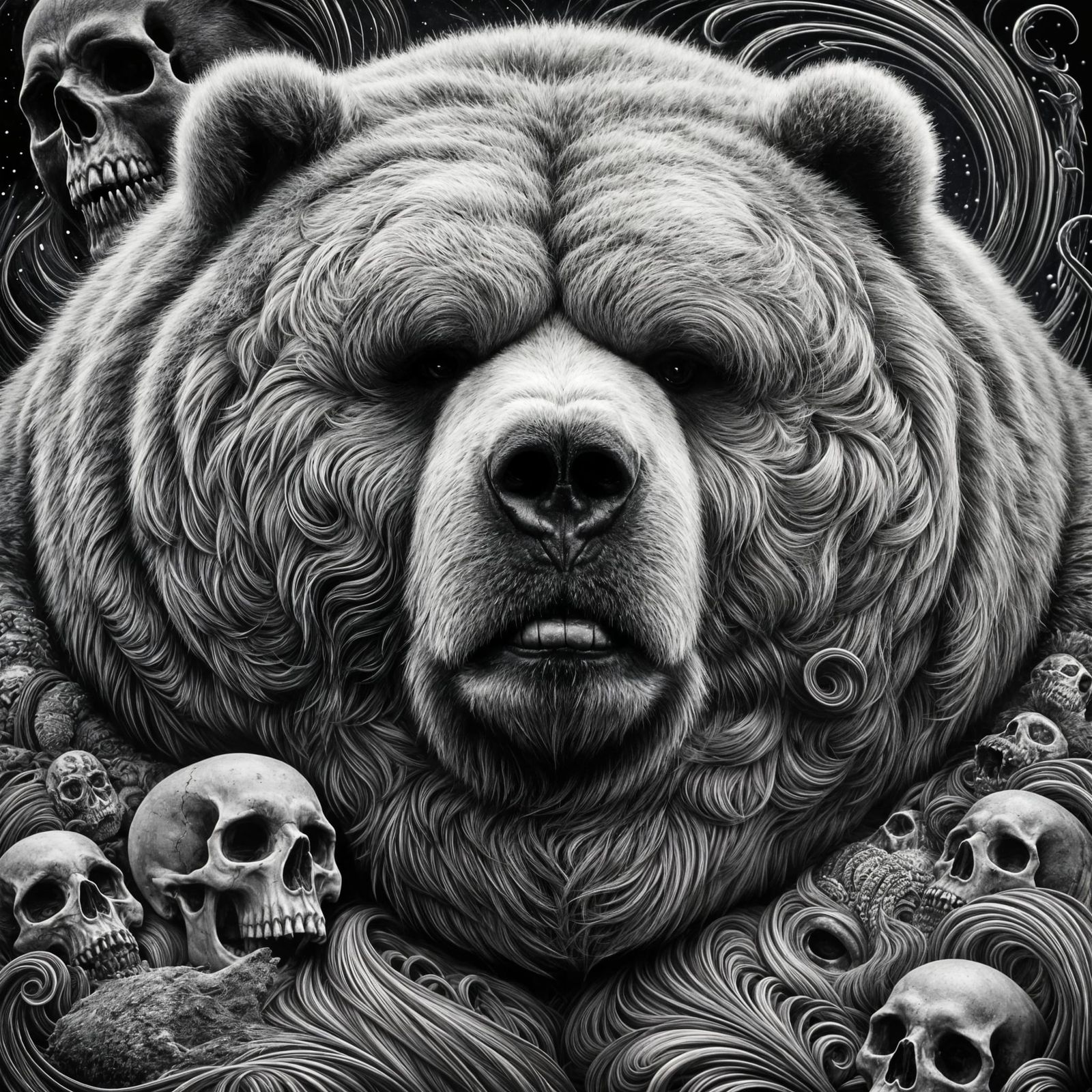 Gothic Grizzly Bear Portrait in Dark Heavy Metal Style