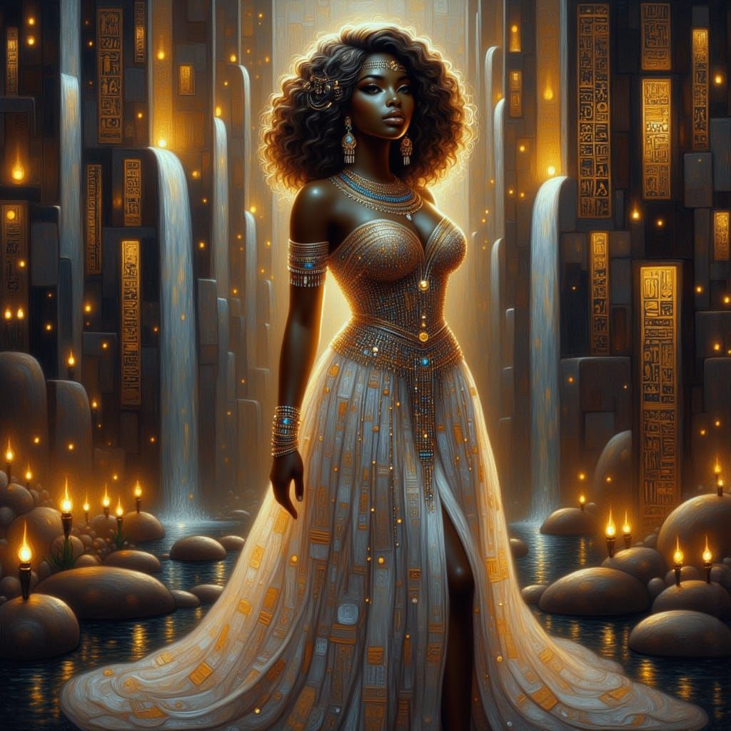 Egyptian Queen in Neoclassical Style Before Ancient Temple