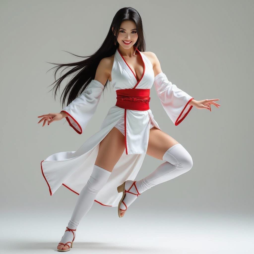 Photorealistic Mai Shiranui Dancing in Studio