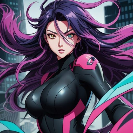 Manga Woman on Rooftop with Vibrant Cel-Shading