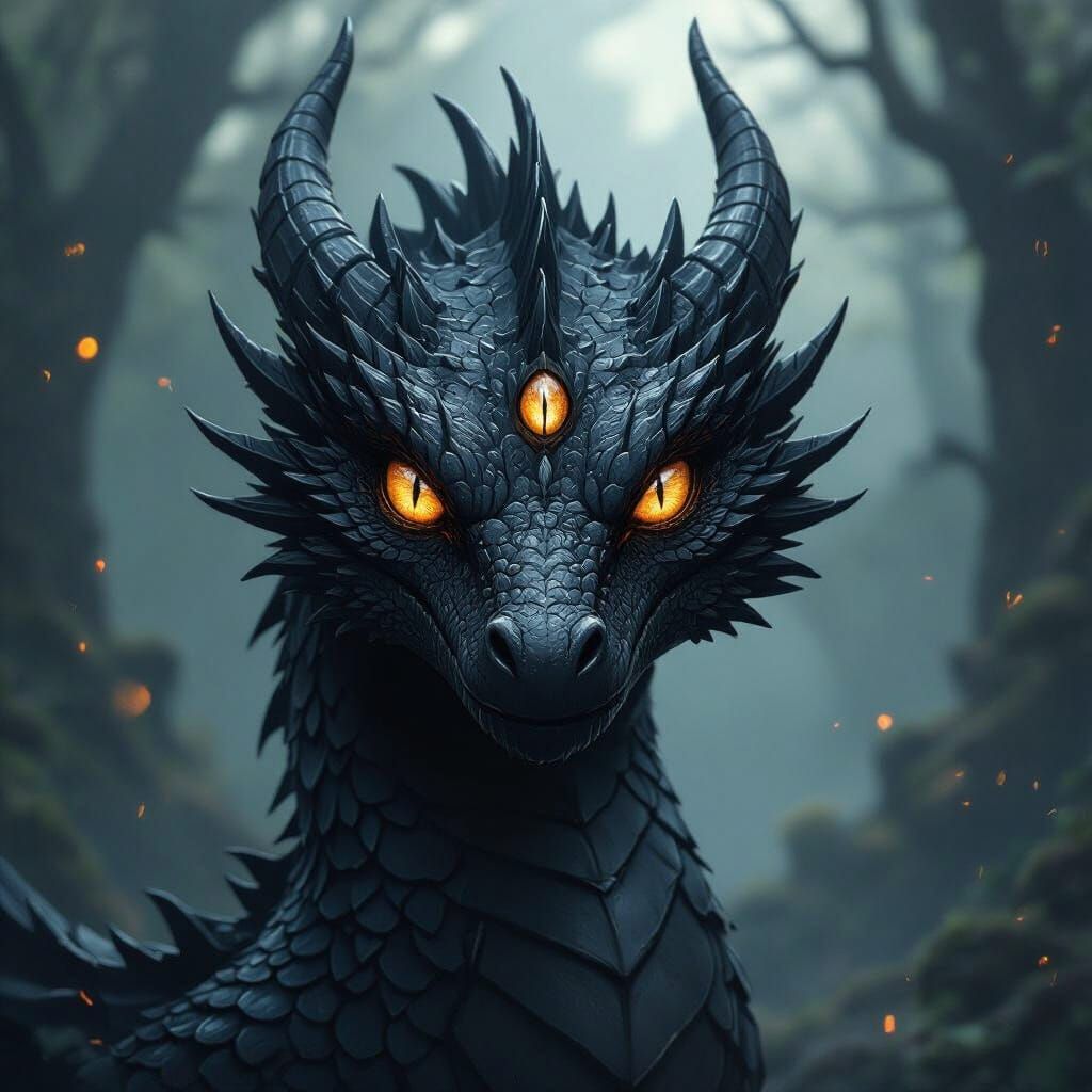 Six-Eyed Black Drake Dragon in Dark Realm