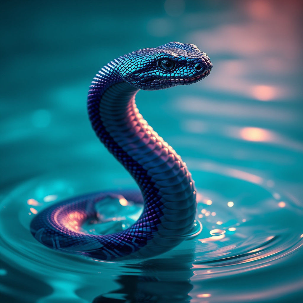 Iridescent Basilisk Serpent Emerges from Ethereal Water