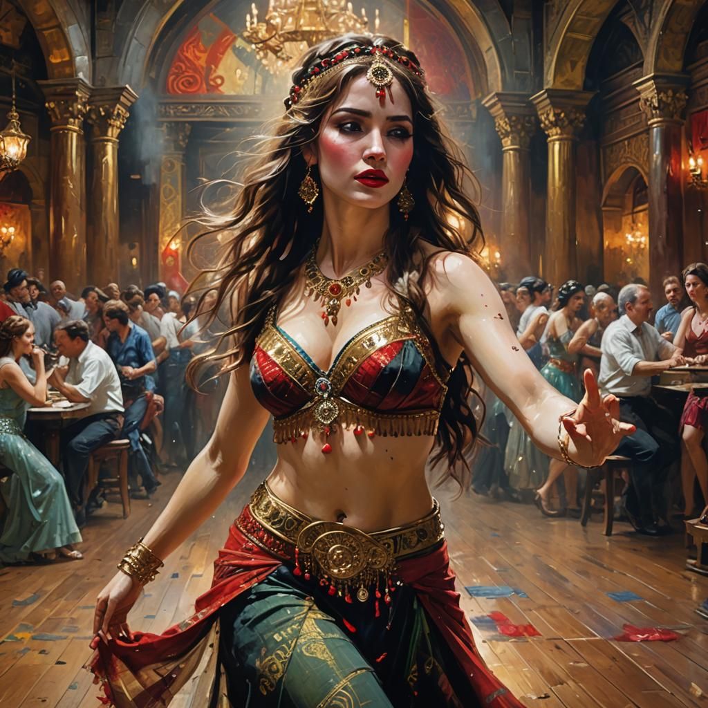Stunning Belly Dancer in Vintage Painting Style