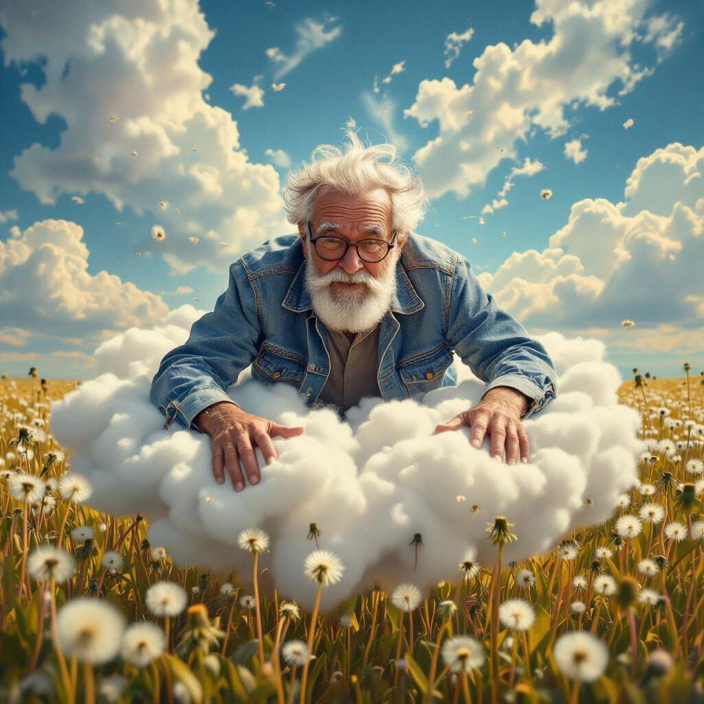 Old Grandpa on Cloud in Astral Illustration