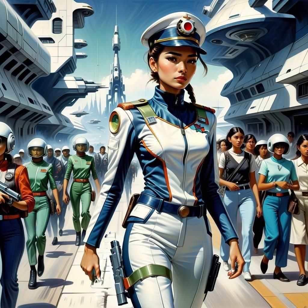 Futuristic Spaceport Scene in Luis Royo Style