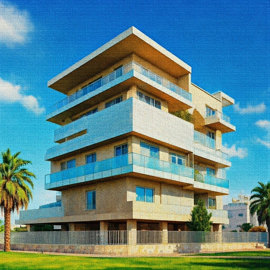 Surreal Israeli Cityscape Puzzle in Naive Art Style