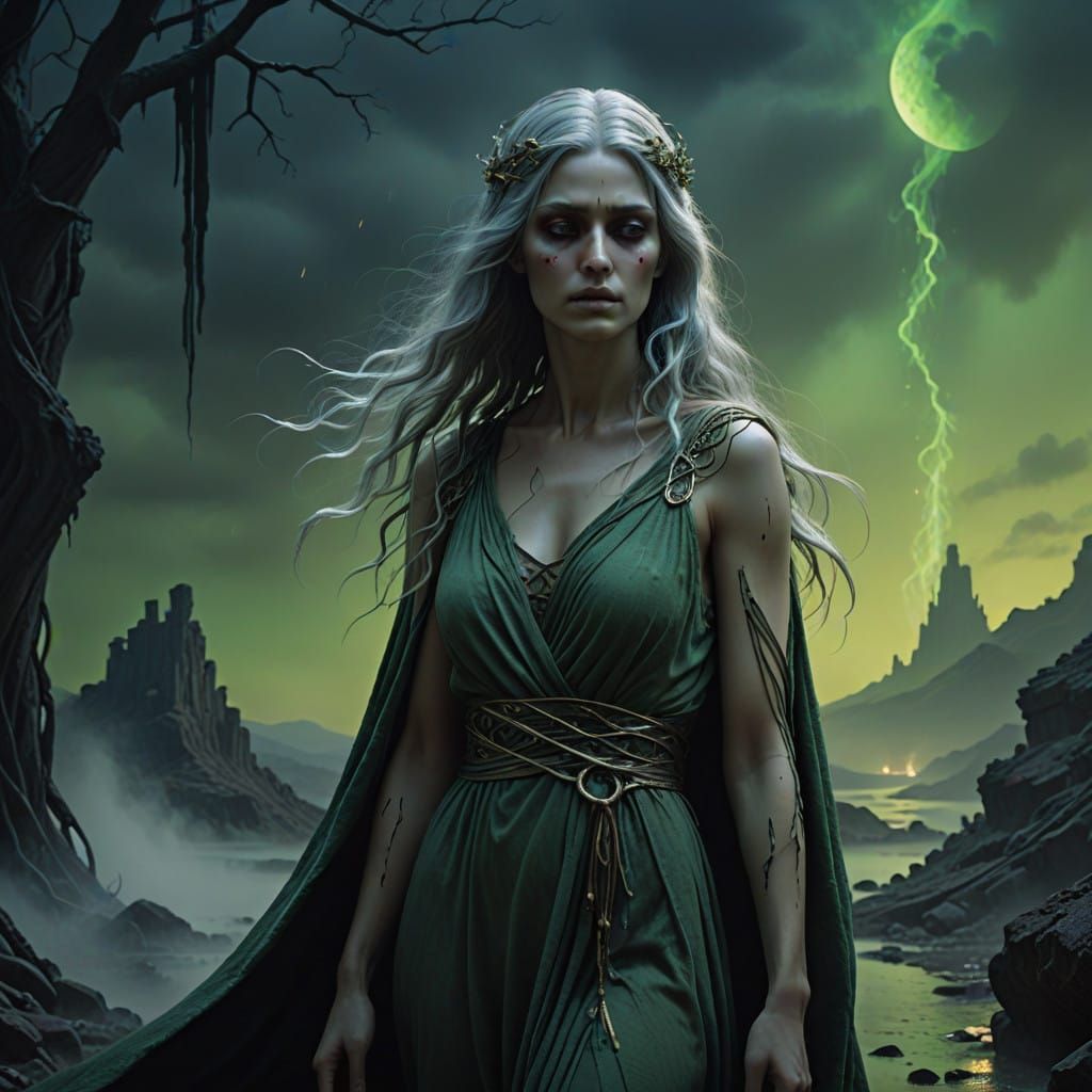 Greek Goddess Achlys: Ethereal Mourning in Matte Painting St...