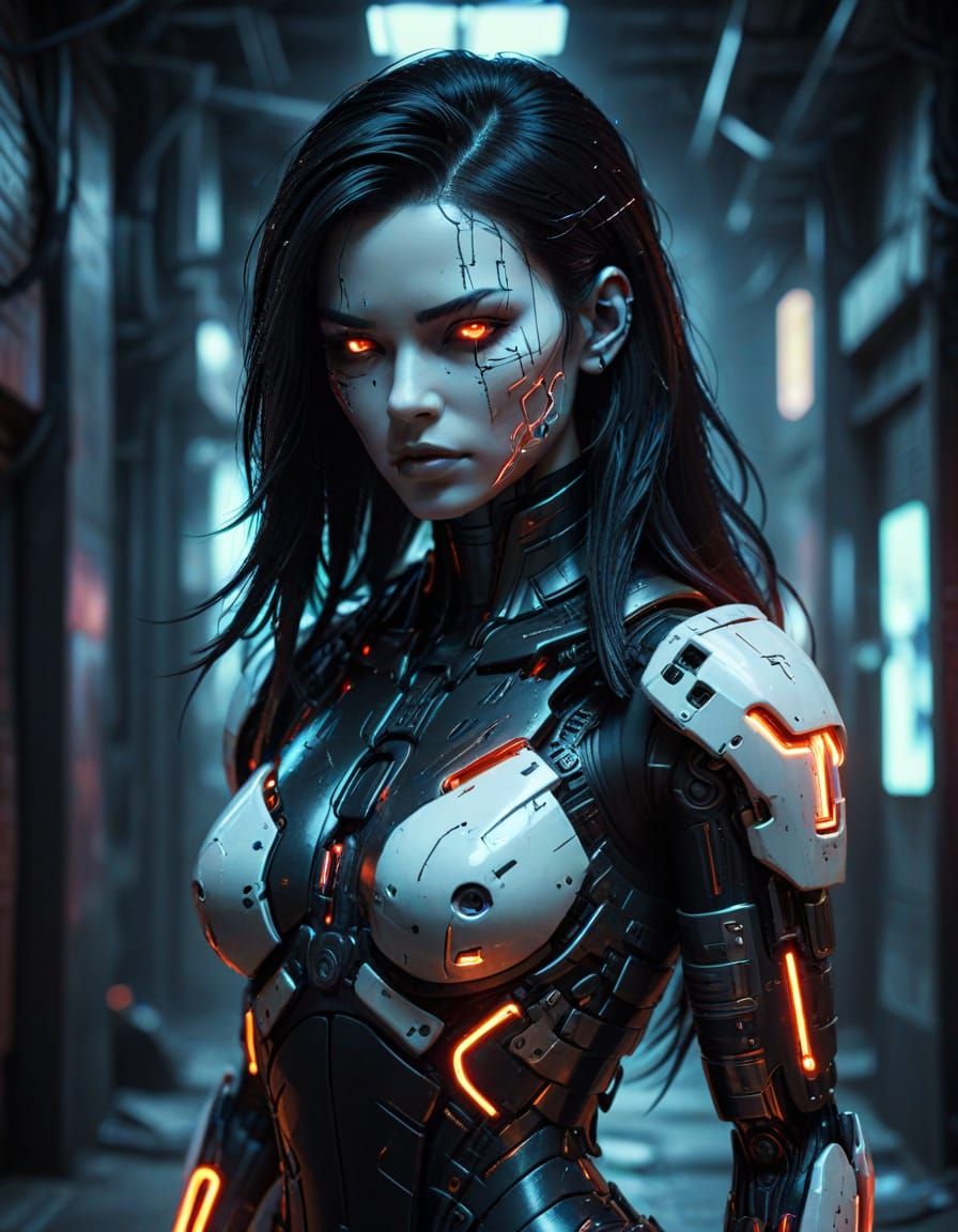 Cyberpunk Android with Neon Glow and Black Hair