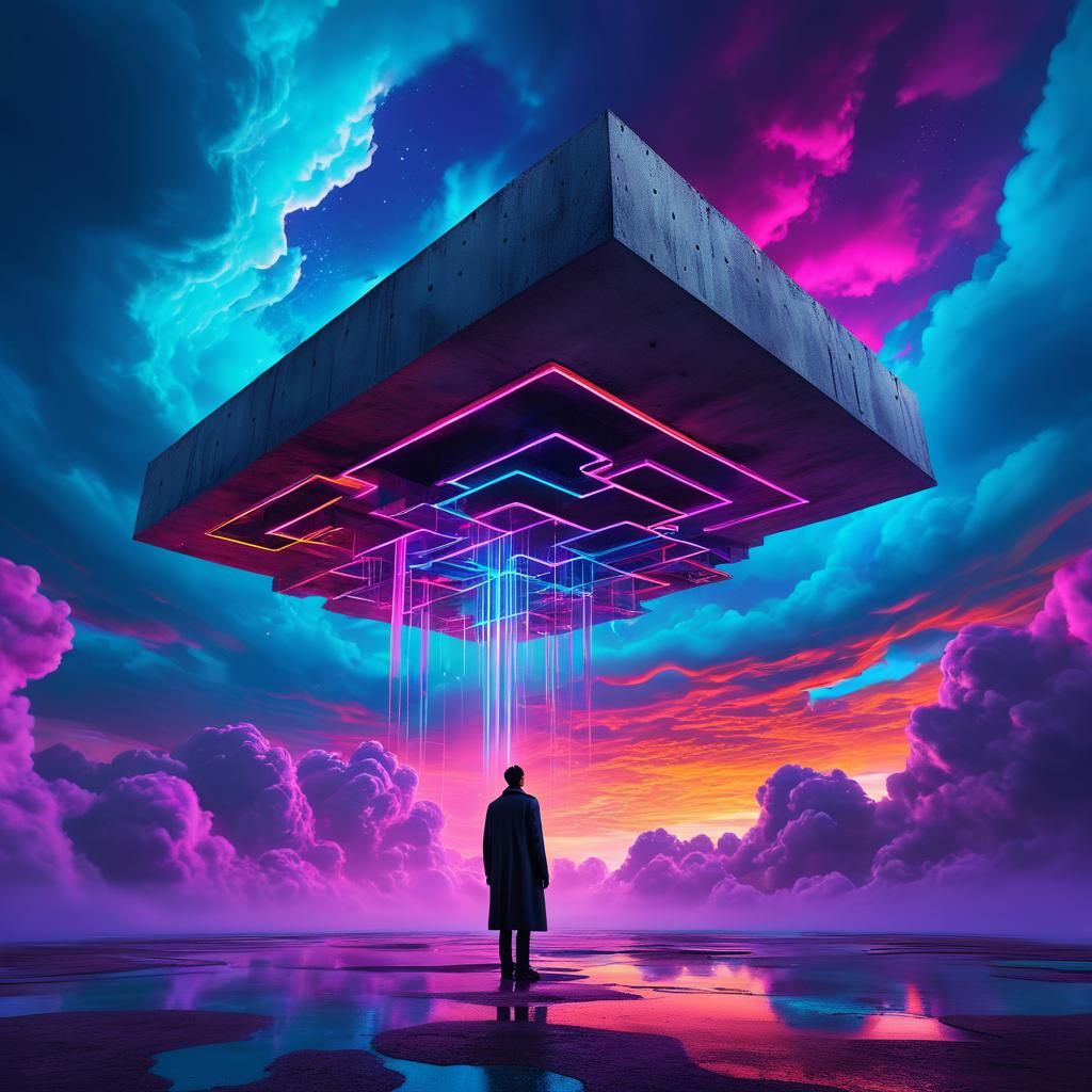 Floating Dreamer in Surreal Digital Art