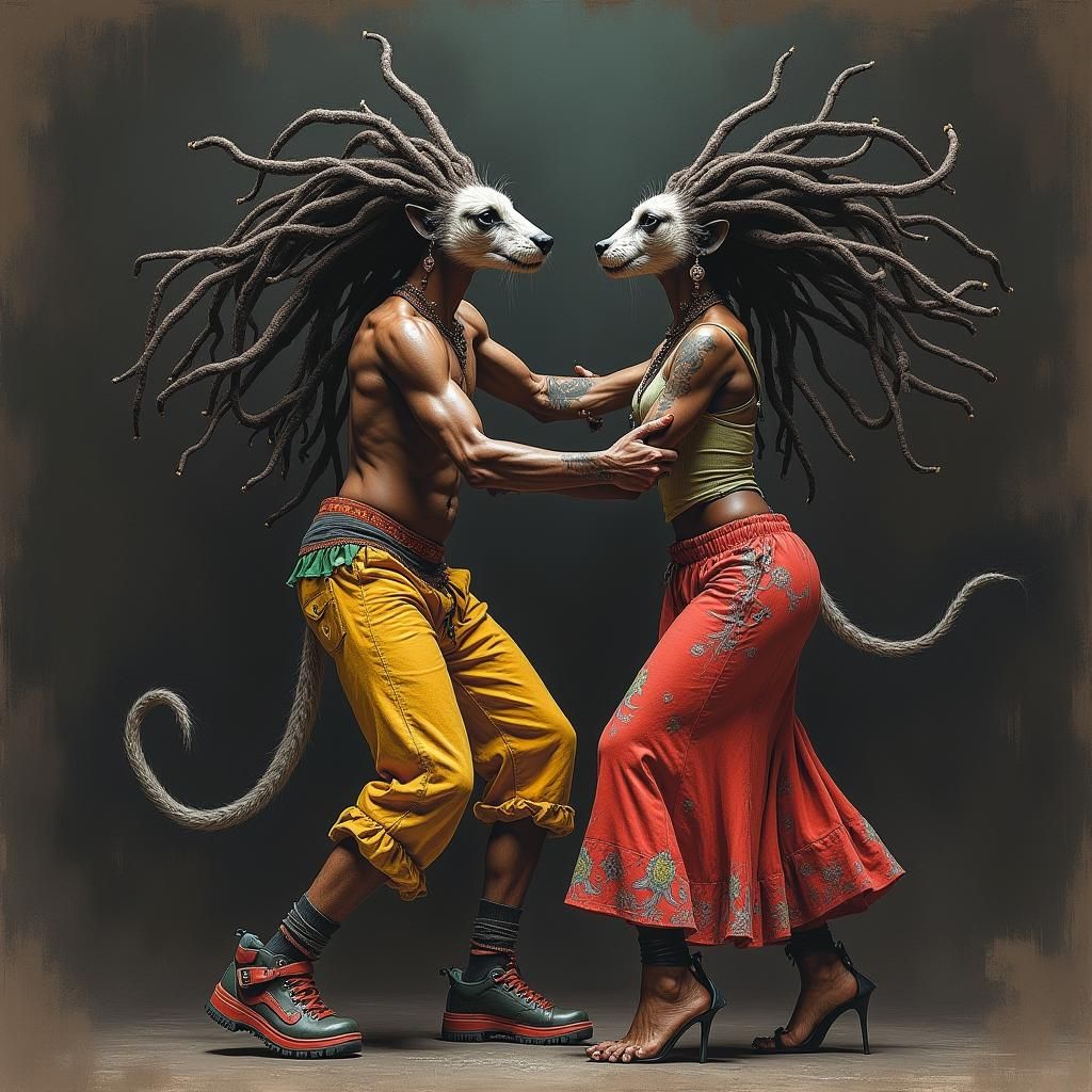 Reggae Cats Dancing: Charcoal Drawing in Ska Style