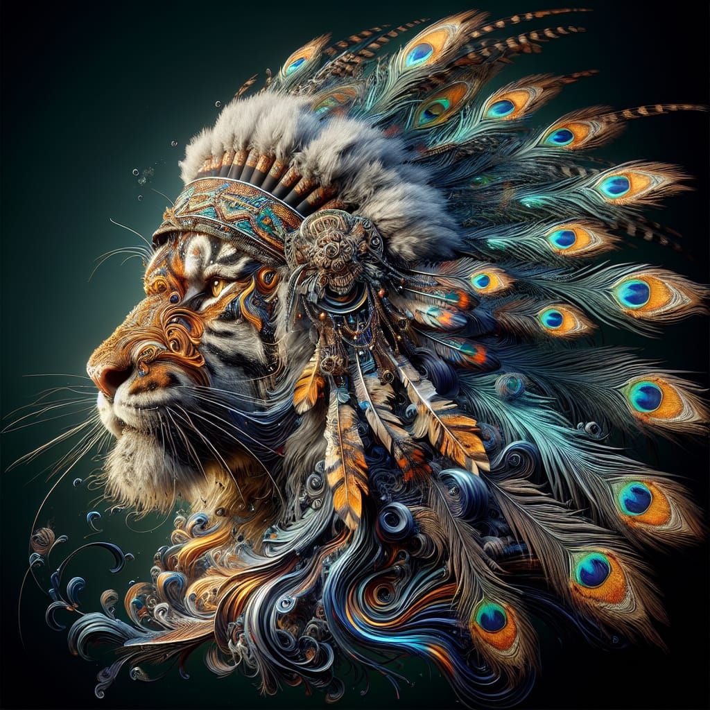 Native American Tiger Fusion in Art Nouveau Style
