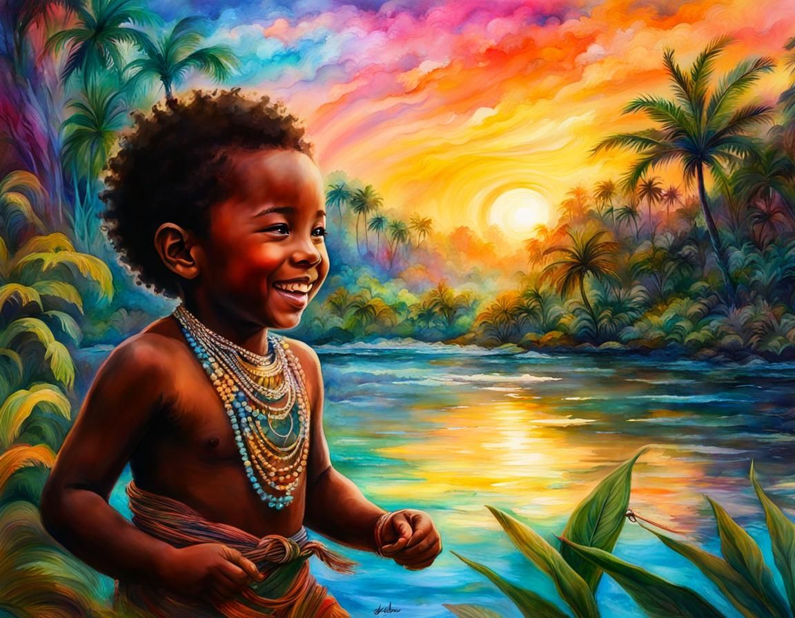 Joyful Toddler in Fantasycore Watercolor Landscape
