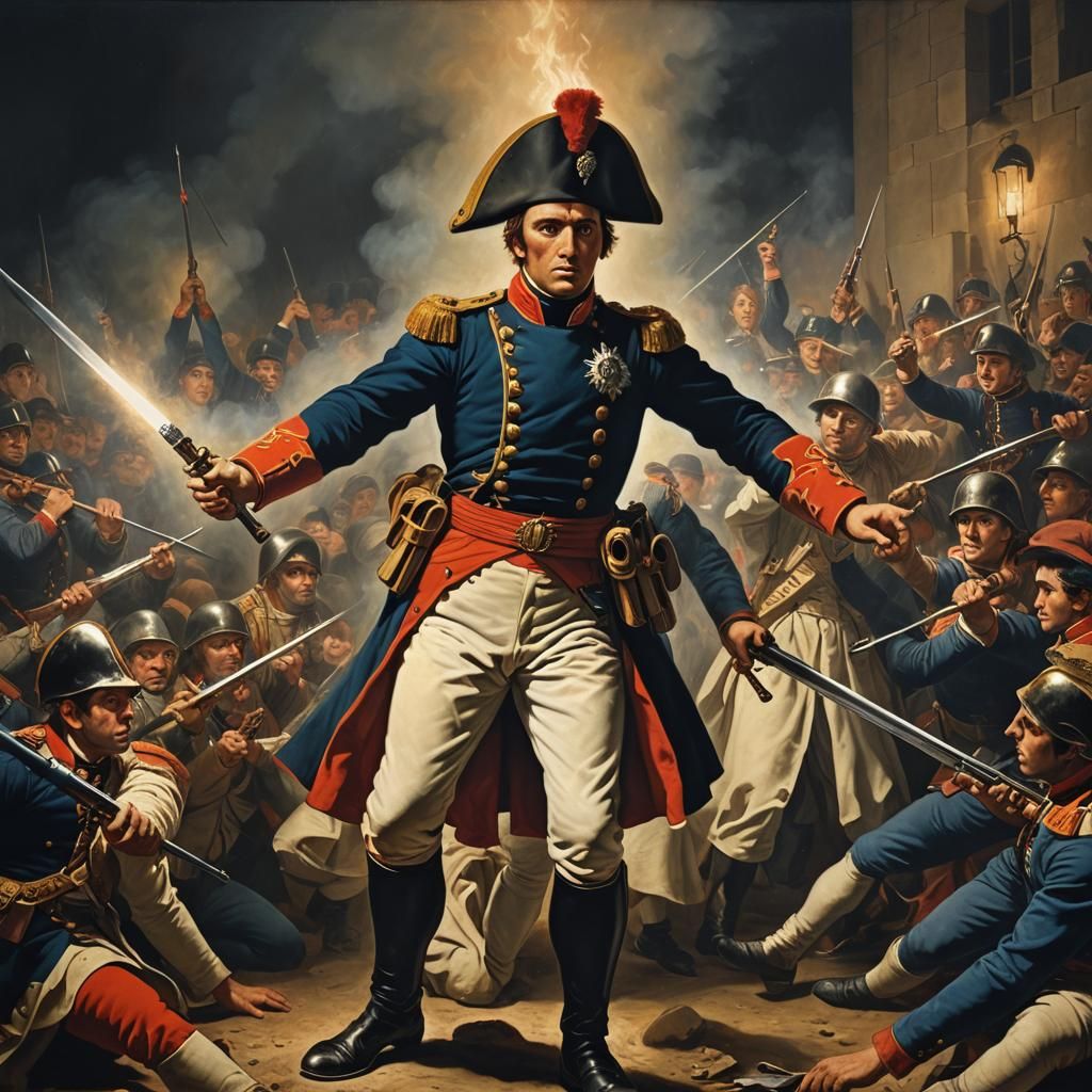 French Soldier's Heroic Stand: Neoclassical Oil Painting