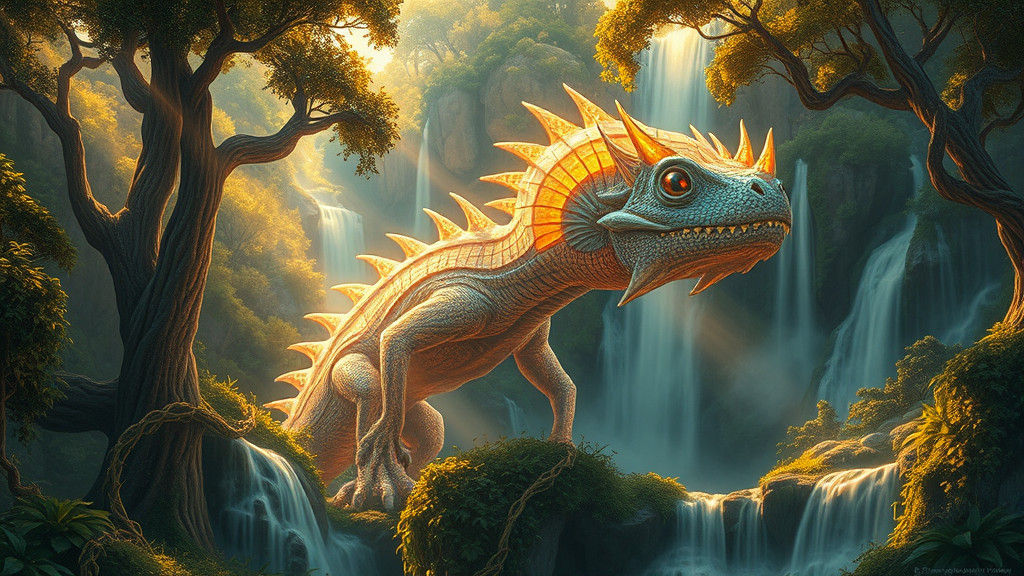 Mystical Iridescent Creature in Dreamlike Landscape