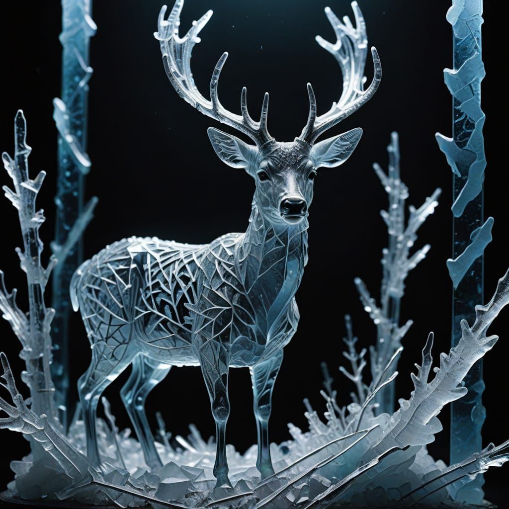 Ethereal Cryogenic Sculpture of a Fragile Doe