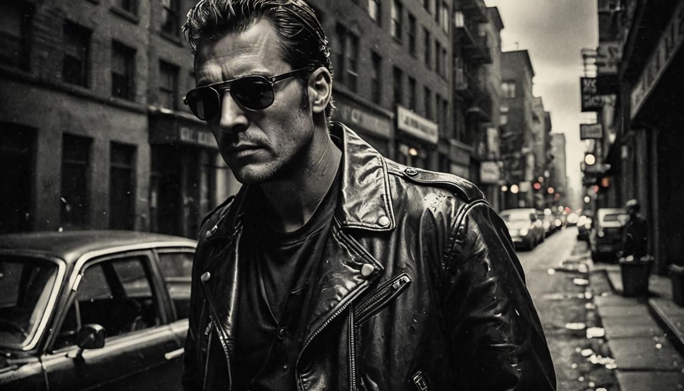 Film Noir Man in Sunglasses and Leather Jacket