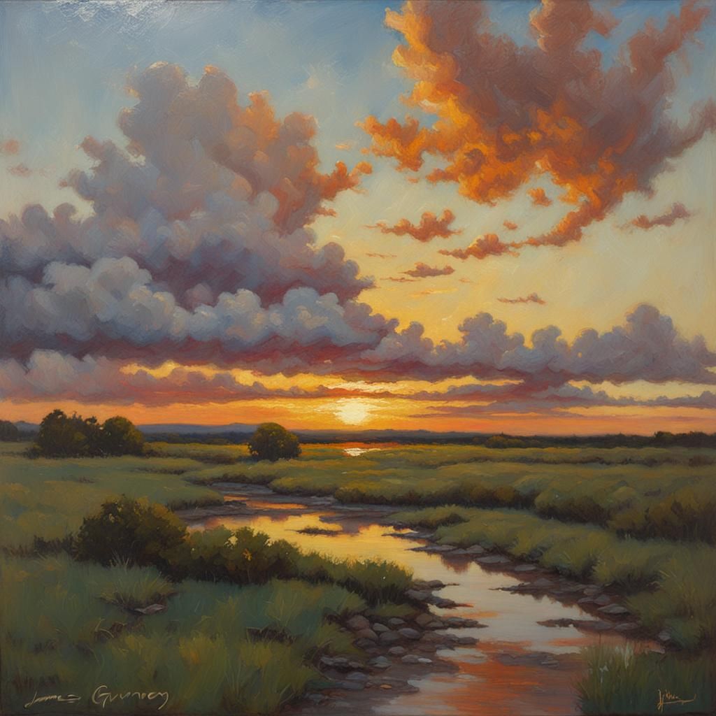 Dramatic Sunset Cloudscape as Oil Painting