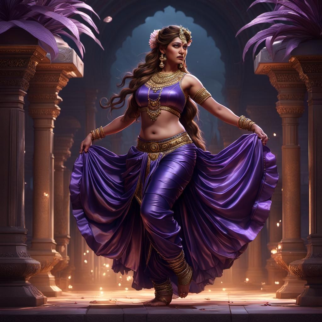 Curvy Indian Goddess in Satin: Dark Fantasy Concept Art