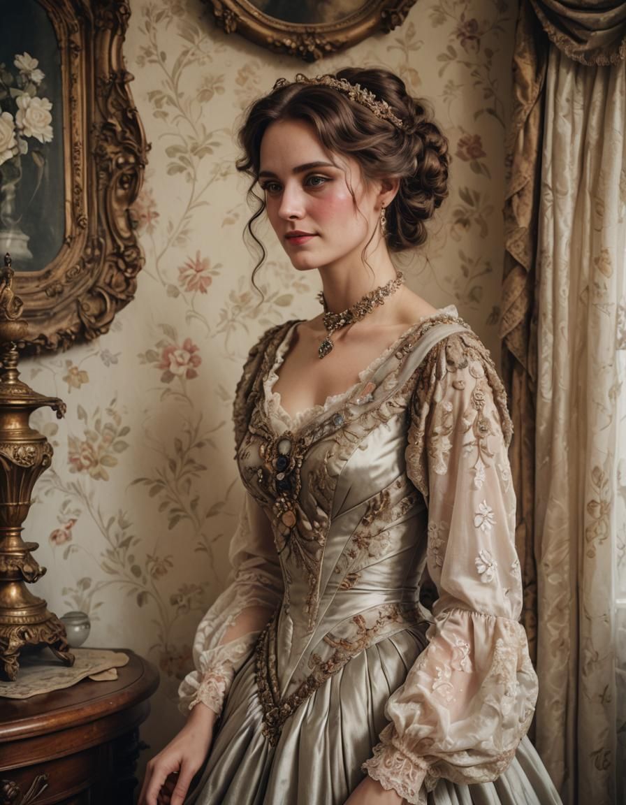 Elegant Victorian Goddess in Lavish Gown