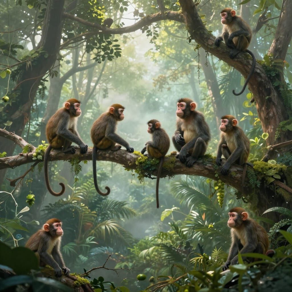 Monkeys in a Mystical Jungle Landscape