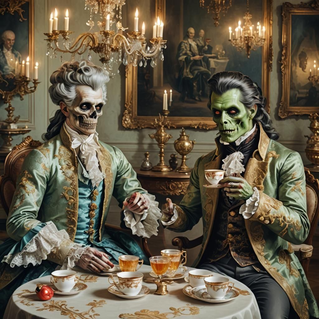 Rococo Tea Party: Courtier and Zombie in Pastel