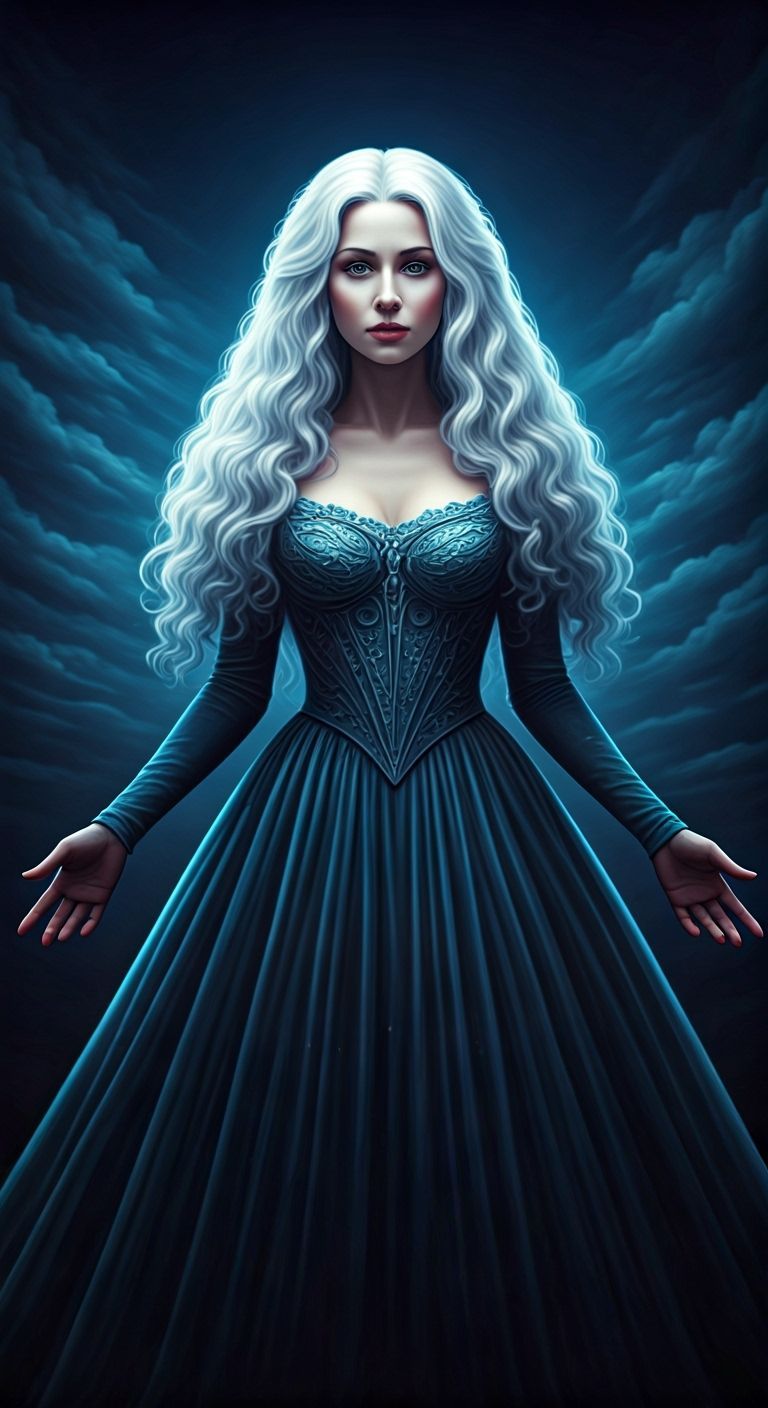 Woman Beckoning Under a Luminous Night Sky