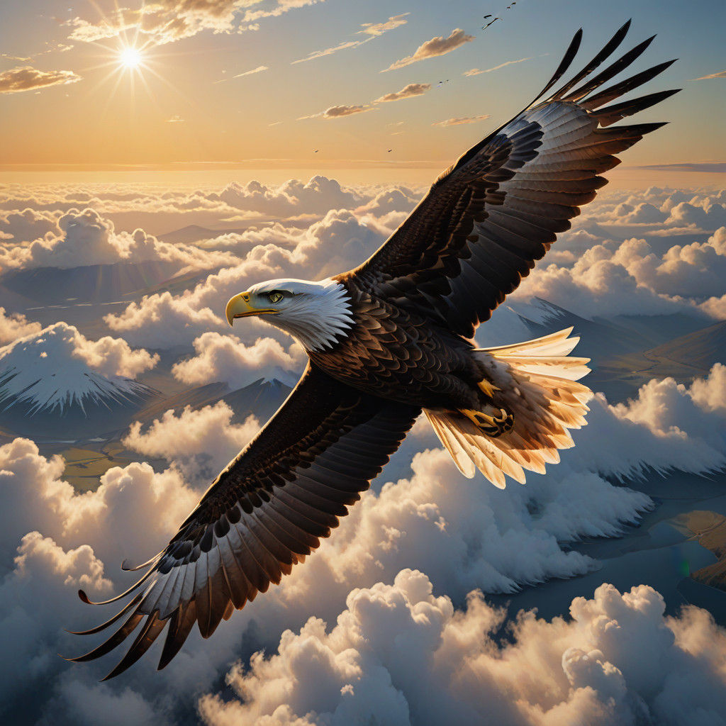 Eagle in Flight, Soaring through the Air in Vibrant Colors