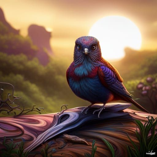 Psychedelic Cuckoo Bird in Tim Burton Style