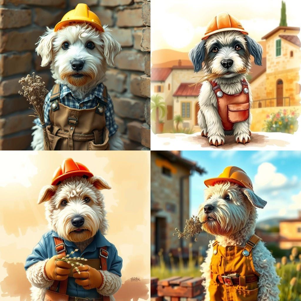 Lovable Maremma Sheepdog Bricklayer at Work