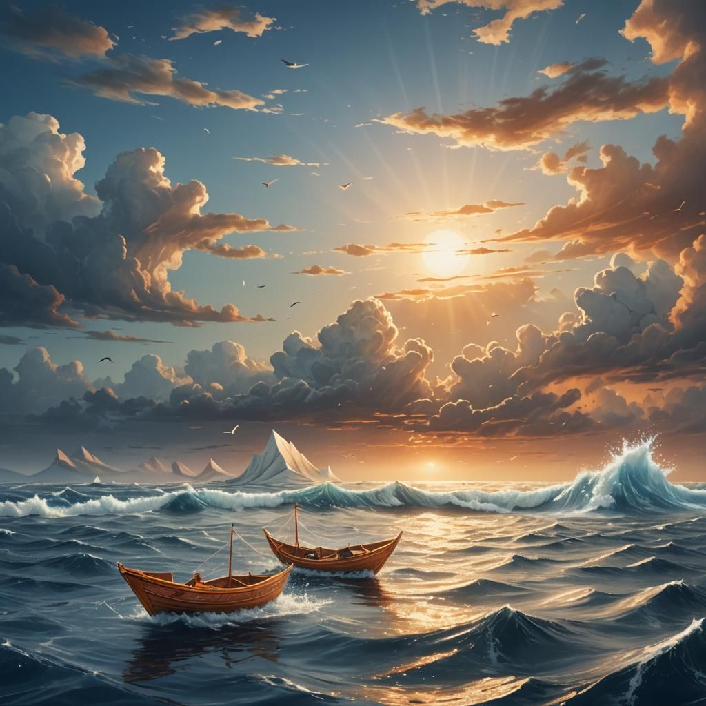 Paper Boat on Vast Ocean: Digital Matte Painting