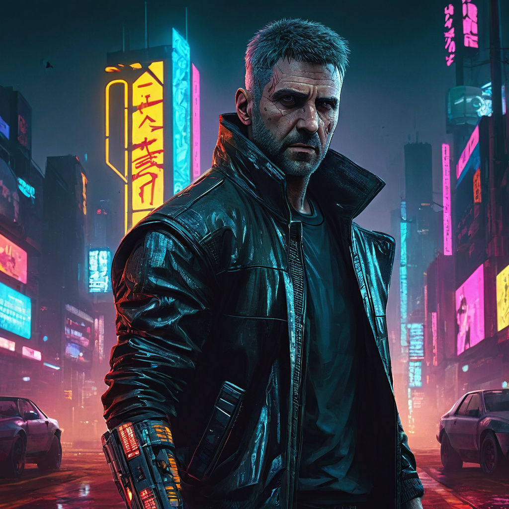 Cyberpunk Portrait in Neon Blade Runner Style