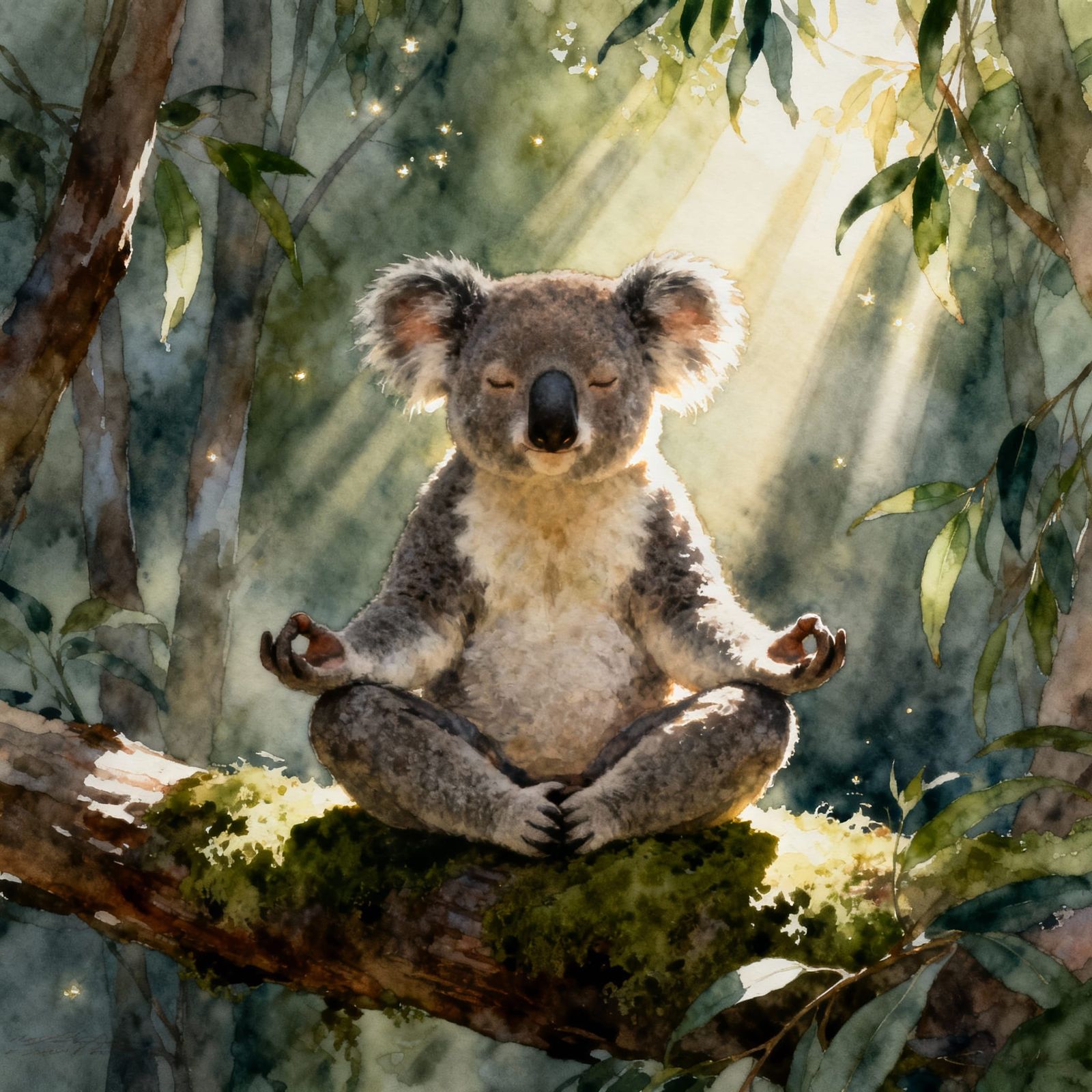 Peaceful Koala Meditating in Watercolor Style